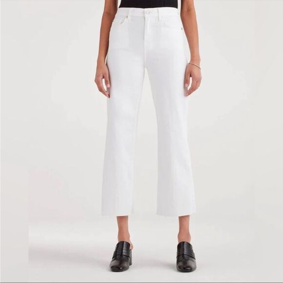 7 For All Mankind New High Waist Straight Leg Raw Hem Jeans White Size 31 - Picture 3 of 12